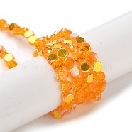 Transparent Electroplate Glass Beads Strands, AB Color Plated, Faceted, Flat Round, Dark Orange, 4x4x2.5mm, Hole: 1.1mm, about 145~155pcs/strand, 20.08''~21.65''(51~55cm)(GLAA-Q099-A01-07)