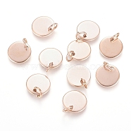 Ion Plating(IP) 304 Stainless Steel Charms, Stamping Blank Tag, with Jump Rings, Flat Round, Rose Gold, 10x1mm, Hole: 3.5mm(STAS-I124-01B-RG)