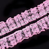 Organza Lace Trim, Pleated/Double Ruffle Ribbon, Hot Pink, 23~28mm, 50m/bundle(ORIB-S047-06C)