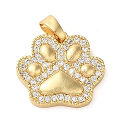 Brass Micro Pave Clear Cubic Zirconia Pendants, Paw Print Charms, Real 18K Gold Plated, 15x16x3mm, Hole: 2x2.5mm(KK-G483-01G)