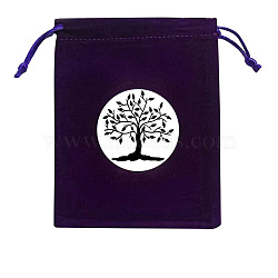 Rectangle Velvet Jewelry Storage Pouches, Tree of Life Printed Drawstring Bags, Black, 15x12cm(TREE-PW0003-02C)