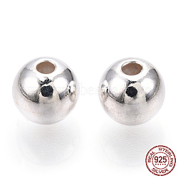925 Sterling Silver Beads, Round, Silver, 7x6.5mm, Hole: 1.8mm(STER-S002-12-7mm)