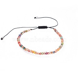 Adjustable Electroplate Glass Braided Bead Bracelets, with Nylon Thread and 304 Stainless Steel Spacer Beads, Colorful, 1-5/8 inch~3 inch(4.1~7.8cm)(X-BJEW-JB04588-04)