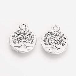 Tibetan Style Alloy Flat Round with Tree of Life Pendants, Cadmium Free & Lead Free, Antique Silver, 19x15.2x2mm, Hole: 2.5mm(X-TIBEP-Q043-314-RS)