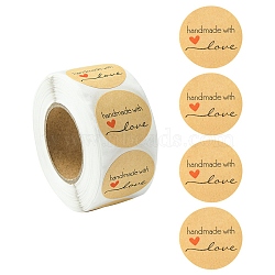 1 Inch Handmade with Love Sticker Rolls, Self-Adhesive Kraft Paper Gift Tag Stickers, Adhesive Labels, for Festival, Christmas, Holiday Presents, Navajo White, Sticker: 25mm, 500pcs/roll(STIC-YW0001-03)