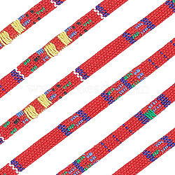 Ethnic Style Polyester Cord, Boho Braided String, Flat, Red, 5x1mm, about 10 yards/roll(OCOR-WH0077-43B)