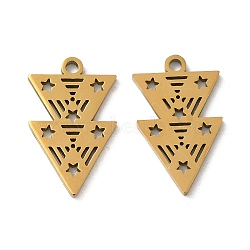 Ion Plating(IP) 316L Surgical Stainless Steel Pendants, Triangle with Star Charm, Real 18K Gold Plated, 18x11x1mm, Hole: 1.5mm(STAS-F302-08G)