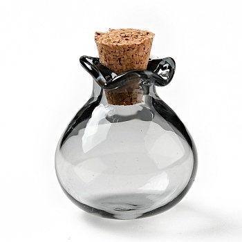Lucky Bag Shape Glass Cork Bottles Ornament, Glass Empty Wishing Bottles, DIY Vials for Pendant Decorations, Gray, 2.5cm