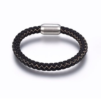 Leather Braided Cord Bracelet with Magnetic Clasp for Men Women, PeachPuff, 8-5/8 inch(22cm)