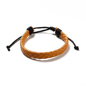 PU Imitation Leather Braided Cord Bracelets for Women, Adjustable Waxed Cord Bracelets, Orange, 3/8 inch(0.9cm), Inner Diameter: 2-3/8~3-1/2 inch(6.1~8.8cm)