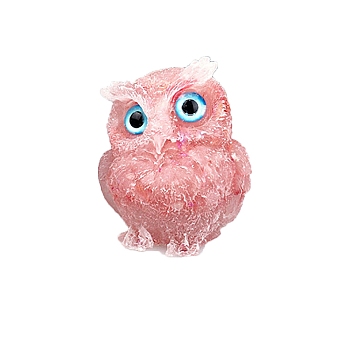 Resin Home Display Decorations, with Natural Rose Quartz Chips Inside, Owl, Random Eye Color, 60x50x42mm