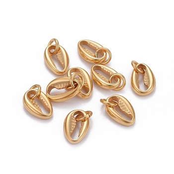 304 Stainless Steel Charms, with Jump Ring, Cowrie Shell, Golden, 11.5x7.7x3mm, Hole: 3.5mm