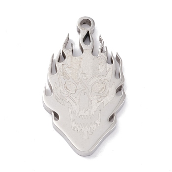 201 Stainless Steel Pendants, Laser Cut, Skull, Stainless Steel Color, 30.5x16x2mm, Hole: 2mm
