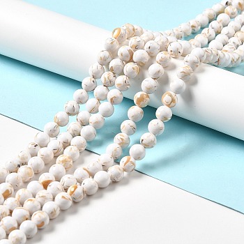 Synthetic Turquoise and Sea Shell Assembled Beads Strands, Dyed, Round, Creamy White, 4mm, Hole: 0.6mm, about 92pcs/strand, 15.55''(39.5cm)