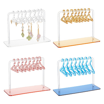 Elite 4 Sets 4 Colors Acrylic Earring Display Stands, Coat Hanger Shape Earring Organizer Holder with 8 Mini Hangers, Mixed Color, Finish Product: 14.95~15x5.95~6.5x10.5~10.9cm, 1 set/color