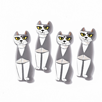 Acrylic Big Pendants, 3D Printed, Cat, Gray, 50x15x2mm, Hole: 1.6mm