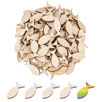 120Pcs Unfinished Wooded Fish Sheets, Cutouts, Blanched Almond, 39.5x19x2.5mm