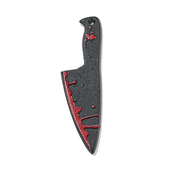 Halloween Themed Double-sided Printed Acrylic Pendants, Knife Shape, Black, 50x14x2mm, Hole: 1.4mm