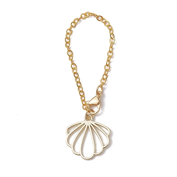 Flower Alloy Cup Pendant Decorations, with Lobster Claw Clasps and Brass Flat Oval Cable Chains, Golden, 138mm