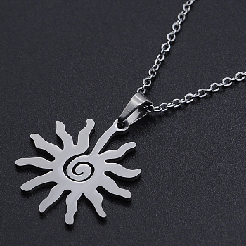 201 Stainless Steel Pendants Necklaces, with Cable Chains and Lobster Claw Clasps, Sun, Stainless Steel Color, 17.71 inch(45cm), 1.5mm