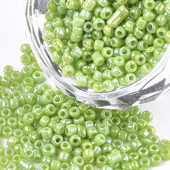 Opaque Glass Seed Beads, Rainbow Plated, Round, Lime Green, 2mm, Hole: 1mm, about 30000pcs/bag
