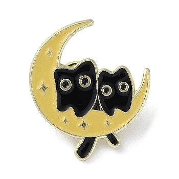 Black Cat Enamel Pins, Alloy Brooch for Backpack Clothes, Moon, 30.5x27x1.5mm