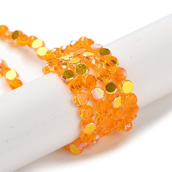 Transparent Electroplate Glass Beads Strands, AB Color Plated, Faceted, Flat Round, Dark Orange, 4x4x2.5mm, Hole: 1.1mm, about 145~155pcs/strand, 20.08''~21.65''(51~55cm)