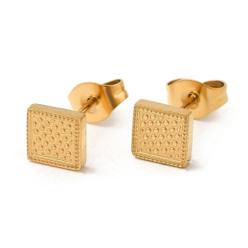 Ion Plating(IP) 304 Stainless Steel Textured Square Stud Earrings, Real 18K Gold Plated, 8x8mm