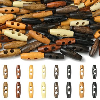 160Pcs 16 Styles Natural Wood Buttons, Horn Toggle Buttons, 2-Hole, for Sewing Accessories, Mixed Color, 30~35x10~12mm, Hole: 5~6mm, 10pcs/style