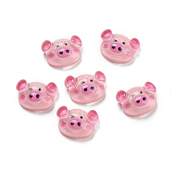 Translucent Resin Cabochons, Pig, Pink, 6x8.5x3.5mm