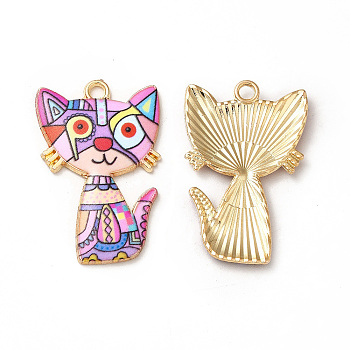 Alloy Enamel Pendants, Cadmium Free & Nickel Free & Lead Free, Golden, Cat Charms, Colorful, 30x19.5x2.5mm, Hole: 2.2mm