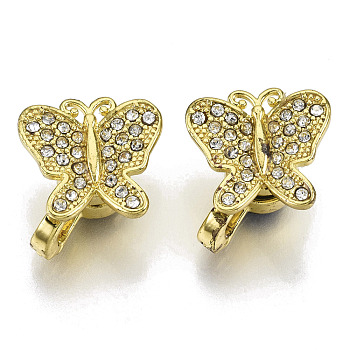 Brass Micro Pave Clear Cubic Zirconia Magnetic Clasps, Nickel Free, Butterfly, Real 18K Gold Plated, 14x15x9mm, Hole: 4mm