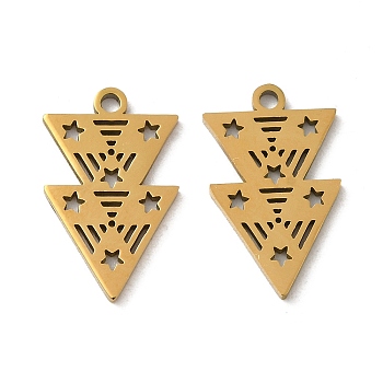 Ion Plating(IP) 316L Surgical Stainless Steel Pendants, Triangle with Star Charm, Real 18K Gold Plated, 18x11x1mm, Hole: 1.5mm
