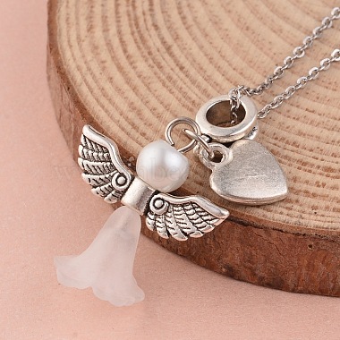 37mm White Angel & Fairy Alloy+Acrylic Dangle Beads