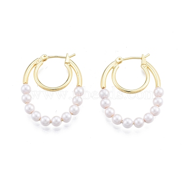 ABS Plastic Imitation Pearl Beaded Double Oval Hoop Earrings(EJEW-P205-13G)-2