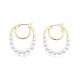 ABS Plastic Imitation Pearl Beaded Double Oval Hoop Earrings(EJEW-P205-13G)-2