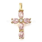 Brass Pave Clear Cubic Zirconia Pendants, Cadmium Free & Lead Free, Cross Charms, with Jump Ring, Real 16K Gold Plated, 22.5x12x4mm, Hole: 2mm(KK-M101-01G-02)