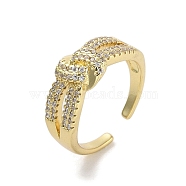 Brass Micro Pave Cubic Zirconia Open Cuff Rings, Knot, Real 18K Gold Plated, Inner Diameter: 17.8mm(RJEW-M170-12G)