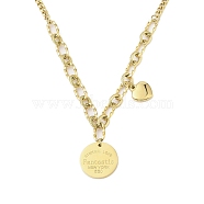 304 Stainless Steel Word Fantastic New York 520 Flat Round Pendant Necklaces, Long-Lasting Plated, Real 18K Gold Plated, 16.61 inch(42.2cm)(NJEW-N055-18G)