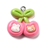 Cartoon Resin Pendants, with Platinum Iron Loop, Cherry, 22.5x23x8.5mm, Hole: 2mm(RESI-R450-03B)