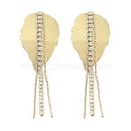 Leaf 304 Stainless Steel Dangle Earrings, Rhinestone Stud Earrings for Women, Real 18K Gold Plated, 61x18.8mm(EJEW-L283-107G)