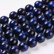 Natural Blue Tiger Eye Beads Strands, Dyed & Heated, Round, Midnight Blue, 10mm, Hole: 1mm, about 19pcs/strand, 7.8 inch(X-G-G099-10mm-13)
