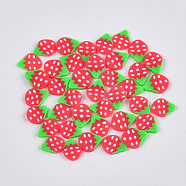 Handmade Polymer Clay Nail Art Decoration, Fashion Nail Care Cabochons, Strawberry, Red, 10~11x8x1~2mm(CLAY-T015-11)