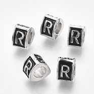 Alloy European Beads, Enamel Style, Large Hole Beads, Triangle with Letter, Platinum, Black, Letter.R, 9.5x9x6.5mm, Hole: 5mm(MPDL-S038-09R)
