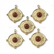Vacuum Plating 201 Stainless Steel Natural Red Jasper Pendants, Real 18K Gold Plated, Flat Round Charms, 20.5x18x4mm, Hole: 1.2mm(STAS-C064-VC890)