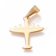 304 Stainless Steel Pendants, Large Hole Pendants, Airplane, Golden, 20.5x19.5x1mm, Hole: 8x3mm(STAS-D019-06G)