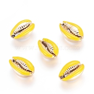 Electroplated Cowrie Shell Beads, with Enamel, Undrilled/No Hole Beads, Golden, Yellow, 18~22x13~15x7~8mm(X-BSHE-G019-01G-I)