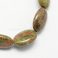 Flat Oval Gemstone Natural Unakite Stone Beads Strands, Dark Olive Green, 18x13x6mm, Hole: 2mm, about 22pcs/strand, 15.7 inch(G-S113-16)