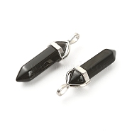 2Pcs Natural Obsidian Double Terminal Pointed Pendants, Faceted Bullet Charms, with Platinum Tone Random Alloy Pendant Hexagon Bead Cap Bails, 36~45x12mm, Hole: 3x5mm, Gemstone: 10mm in diameter(G-YW0002-04)