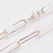 Brass Flat Oval Paperclip Chain Necklace Making, with Lobster Claw Clasps, Rose Gold, 24.4 inch(62cm), Link: 22x6x1mm(MAK-S072-08B-RG)